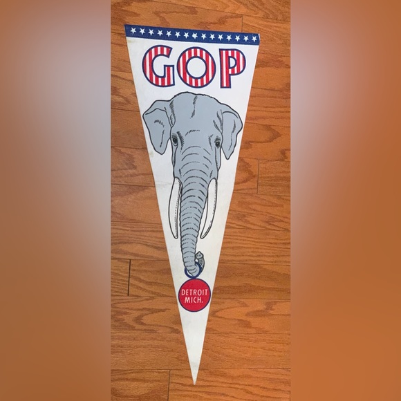1980 Vintage GOP Elephant Detroit Michigan Convention Campaign Pennant Flag - Picture 2 of 7